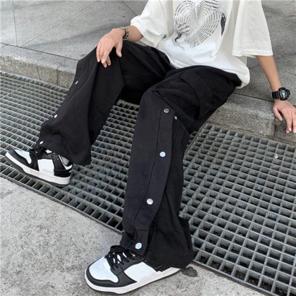 Women's Cargo Pants with Pockets Side Slit Baggy Streetwear Y2K Pants - Picture 2 of 7